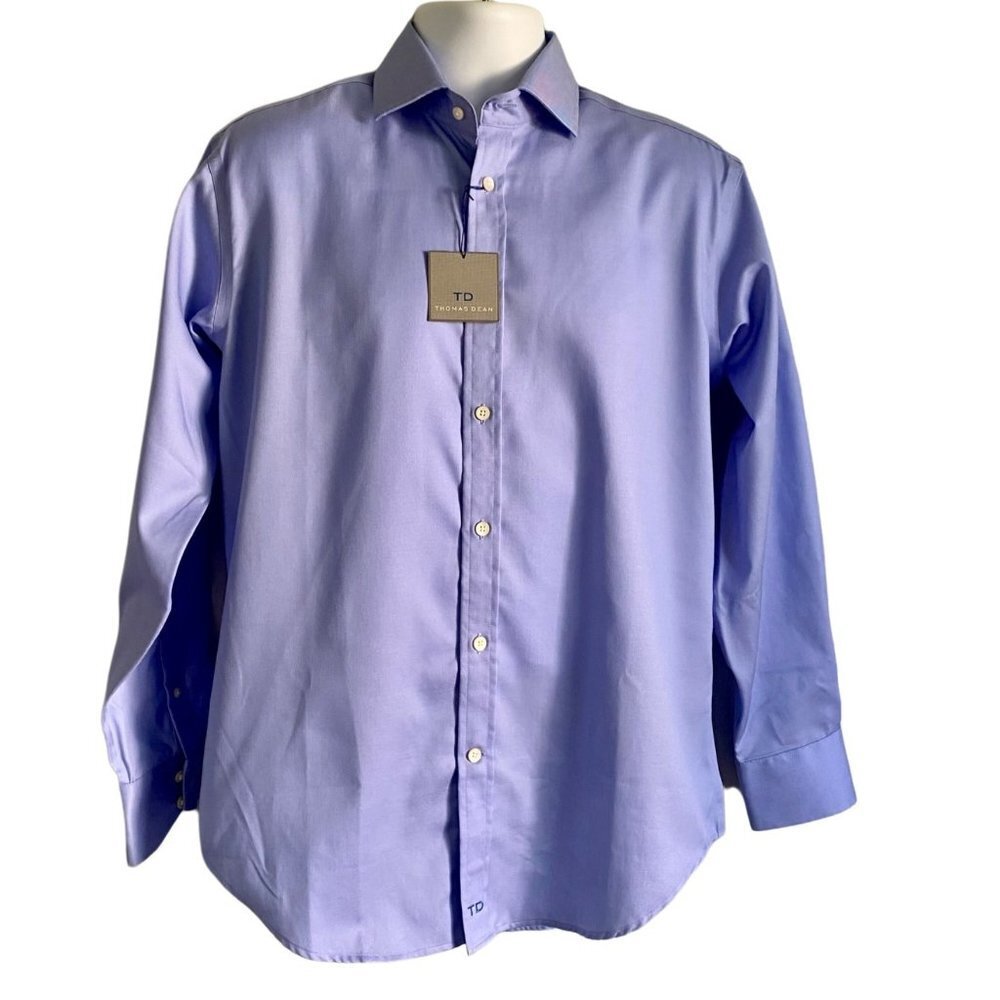 Thomas Dean Long Sleeve Button Down Dress Shirt Blue 15R 32-33 NEW NWT